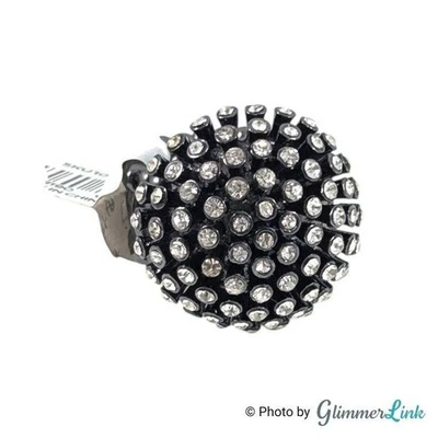 Ann Taylor LOFT Stretch Ring – Black Hematite Tone Dome with Clear Crystals NWT - Image 1 of 4