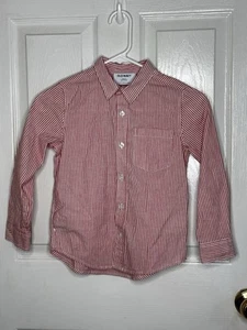 Old Navy Stripe Button Up Shirt Boys Size Small 6-7 Long Sleeve Button Up Red - Picture 1 of 4