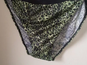 Retro Nylon Soft Silky Panty Green Leopard Print XL Men's Women Uni Waistband - Picture 1 of 4