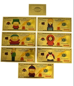24k Gold Foil Plated South Park Banknote Set Cartoon Collectible - Picture 1 of 2