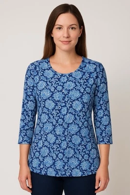 Top J. McLaughlin Tela Catalina Firma Paisley Manga 3/4 EE. UU.🇺🇸HECHO MEDIANO Foto 1 de 4