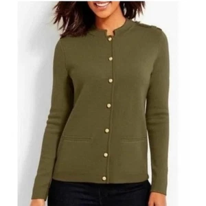Talbots Olive Green Merino Wool Button Front Cardigan Size XLP - Picture 1 of 8