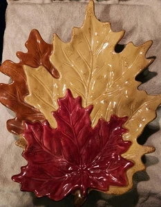 Maple Leaf Keramik Platte Servierschale 17" braun Chris Madden HERBST THANKSGIVING - Bild 1 von 3