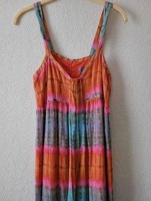 Ellavie Anthropologie Silk Ikat Stripe Babydoll Maxi Dress Boho Festival Sz 10 - Image 1 of 4