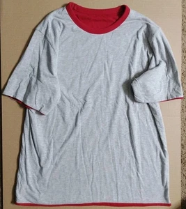 Vintage rot/grau Lands End T-Shirt hergestellt in den USA Größe 19,5 Grube Einzelnaht kein Größenetikett - Bild 1 von 4
