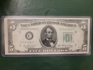 1950 A $5 Star Note Federal Cleveland Uncirculated Serial# C02236837* - Picture 1 of 6