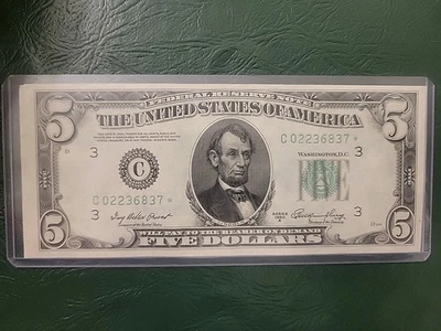 1950 A $5 Star Note Federal Cleveland Uncirculated Serial# C02236837* - Image 1 of 4