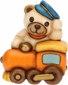 , Bomboniera Teddy Motors Su Trenino in Ceramica Decorata a Mano, Linea Bombonie - Foto 1 di 12