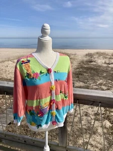 Vintage Jack B. Quick Tropical Cocktail Martini Drink Cardigan Button Up Sz XL - Picture 1 of 10