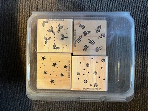 Stampin Up BACKGROUND BASICS Wood Mounted Stamp Set - Set of 4 - NEW - Picture 1 of 3