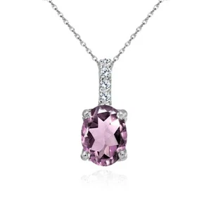 Oval Crown Simulated Alexandrite and White Topaz Necklace in Sterling Silver - Picture 1 of 3