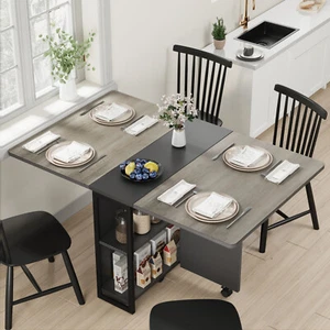 Folding Dining Table Drop Leaf Table for Small Spaces Foldable Extendable Desk - Picture 1 of 21