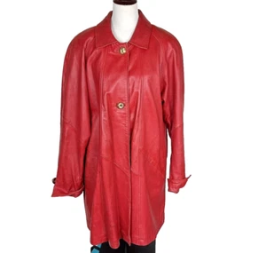 Abrigo chaqueta de cuero vintage años 70 para mujer L rojo bolsillos abotonados SIENA STUDIO - Imagen 1 de 14