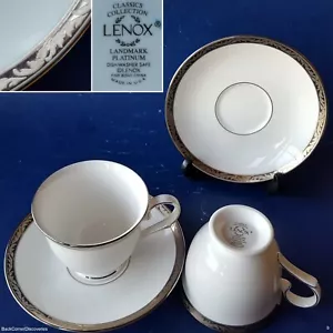 2 sets: Lenox USA Classics Collection 'Landmark Platinum' Footed Cups & Saucers - Photo 1/11