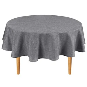60 Inch Grey Round Polyester Tablecloth Wrinkle Free for Kitchen Party Decor - Picture 1 of 6