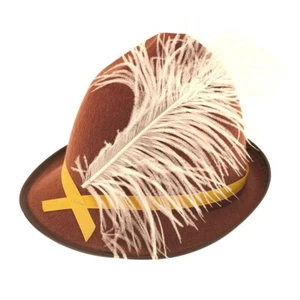BAVARIA OKTOBERFEST SOMBRERO MARRÓN DE LUJO CON PLUMA UNISEX VESTIDO ELEGANTE FIESTA - Imagen 1 de 1