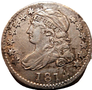 1814 Capped Bust Dime Large Date AU/UNC Details Liberty Cap Draped bust 10 cent - Picture 1 of 12