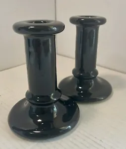 Black Candle Sticks “Signed”  5.5” High Gloss 1 Pound Each MCM ceramic - Picture 1 of 9