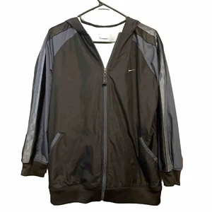 Y2K Nike Zip Up Hooded Jacket Black And Blue Embroidered Logo 12-14 Large - Picture 1 of 8
