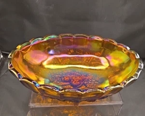 Vintage Iridescent Carnival Glass Footed Bowl OVAL 12x8x4.5 - Bild 1 von 4