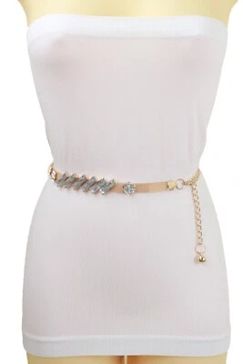 Mujeres Oro Metal Cadena Eslabón Elegante Cinturón Flor Dijes Cuentas Largas S M L Foto 1 de 4