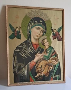 OUR LADY OF PERPETUAL HELP VIRGIN MARY RELIGIOUS PICTURE PRINT VINTAGE FRAMED. - Picture 1 of 12