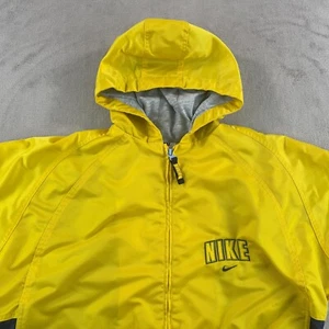 Vintage Nike Swoosh Jacket Youth Boys Medium 10-12 Yellow Fleece Lined FrontLogo - Picture 1 of 10