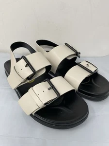 Seychelles Flat Slingback Sandals Soft Leather Strap Size 9 Buckle White - Picture 1 of 6