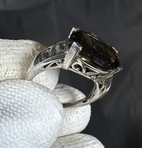 ✨925 Sterling Silver Smokey Quartz Ring Size 8✨ - Picture 1 of 8