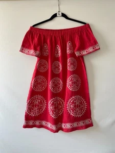 NWT Skies Are Blue Womens Red Off The Shoulder Embroidered Mini Dress Size XS - Picture 1 of 8