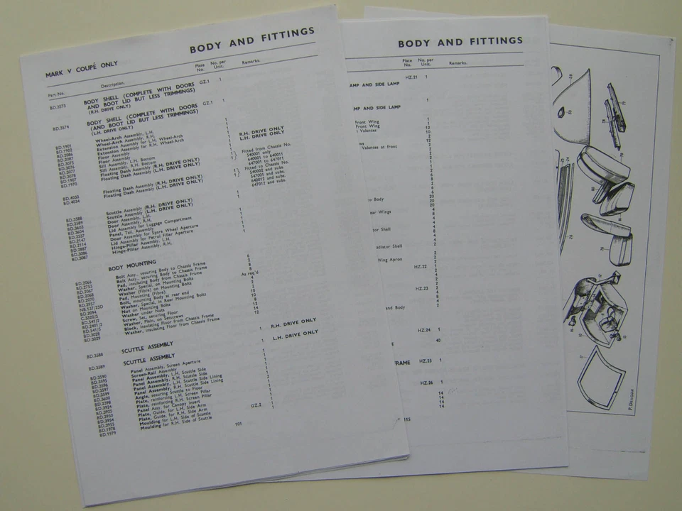 Repuestos catálogo suplemento Jaguar Mark V cupé solamente - fotocopia Foto 1 de 1