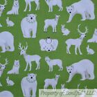 Boneful Fabric Fq Cotton Quilt Green White Xmas Tree Stripe Polar Bear Deer Buck