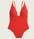 J.Crew $110 Deep V-Neck French One Piece Swimsuit Bright Cerise Red Sz 22 L2584