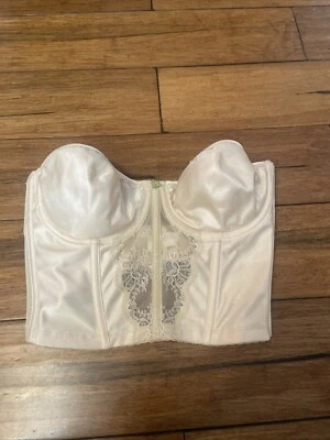 Vtg Lady Marlene34D Beige Lace Corset Bustier Lingerie Strapless Underwire Bra - Image 1 of 4