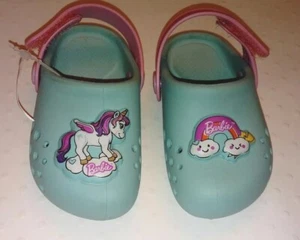 Barbie New Girls Rainbow Unicorn Teal Summer Shoes / Clogs Shoe Size Infant 4/5 - Picture 1 of 7