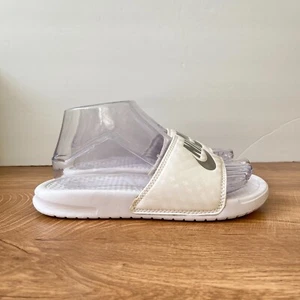 Nike Benassi JDI White Metallic Silver Slides 343881-102 Women's Size US 6 - Picture 1 of 9