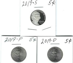 2019-S+P+D Proof Strike & Business Strike Jefferson Nickel Five Cent Coins! - Picture 1 of 2