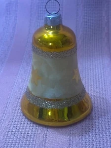 Vintage Gold/Glitter Glass Bell Ornament West Germany With Clapper 2.5”T - Picture 1 of 4