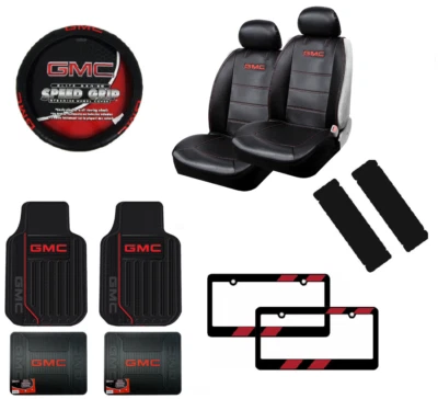 New GMC Car Truck Front Back Rubber Floor Mats Seat Covers Steering Wheel Cover Foto 1 de 4