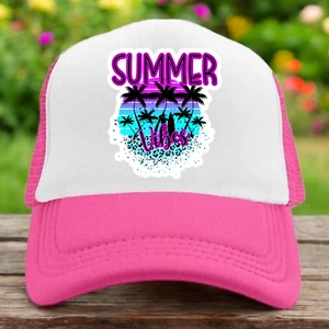 Summer vibes trucker hat womens O/S pink snapback floral spellout beach - Picture 1 of 3