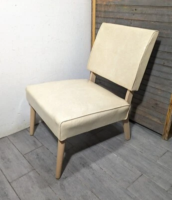 Vintage Mid Century Modern Cream Vinyl Low Slipper Vanity Lounge Chair Dearborn - Image 1 of 4