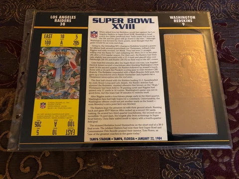 SUPER BOWL XVIII  *** WILLABEE & WARD 22KT GOLD FOIL TICKET REPLICA PANE ***** Cover