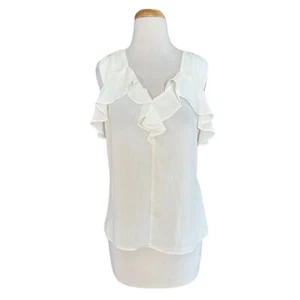 EXPRESS Damen Elfenbein Rüschen Ärmellose Petite Bluse Gr. S/P - Bild 1 von 3