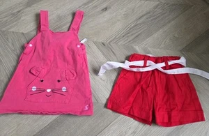 Baby Girls Joules Pink Jersey Dungaree Dress & Red Shorts Age 6-9 Months - Picture 1 of 12