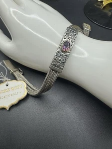 Annika Witt Designer Bali Sterling Silver 925 Amethyst Snake Chain Bracelet 7” - Picture 1 of 22