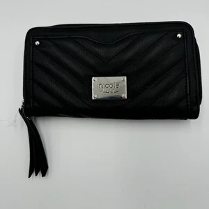 Cartera Nicole By Nicole Miller Negra Cremallera Alrededor Tarjetas de Mano Monedas Billetes Usada en Excelente Condición - Imagen 1 de 5