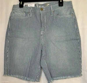 New Seven7 Womens Shorts Size 12 Sunset Bermuda 9" Frayed Hem Blue White Striped - Picture 1 of 5