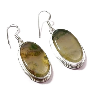 Pendientes enchapados en plata con piedras preciosas de regalo de boda de ágata musgo joyería 1,5"" l344 - Imagen 1 de 4