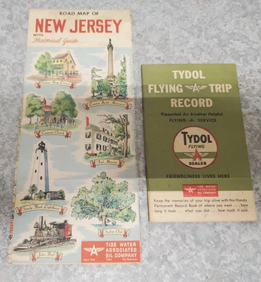 Vintage Tydol Flying A New Jersey Map and Trip Record Pamphlet 1950's - Image 1 of 4