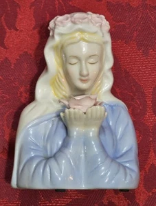 Vintage Madonna Bust Figurine Virgin Mary W/ Rose Porcelain - Picture 1 of 6
